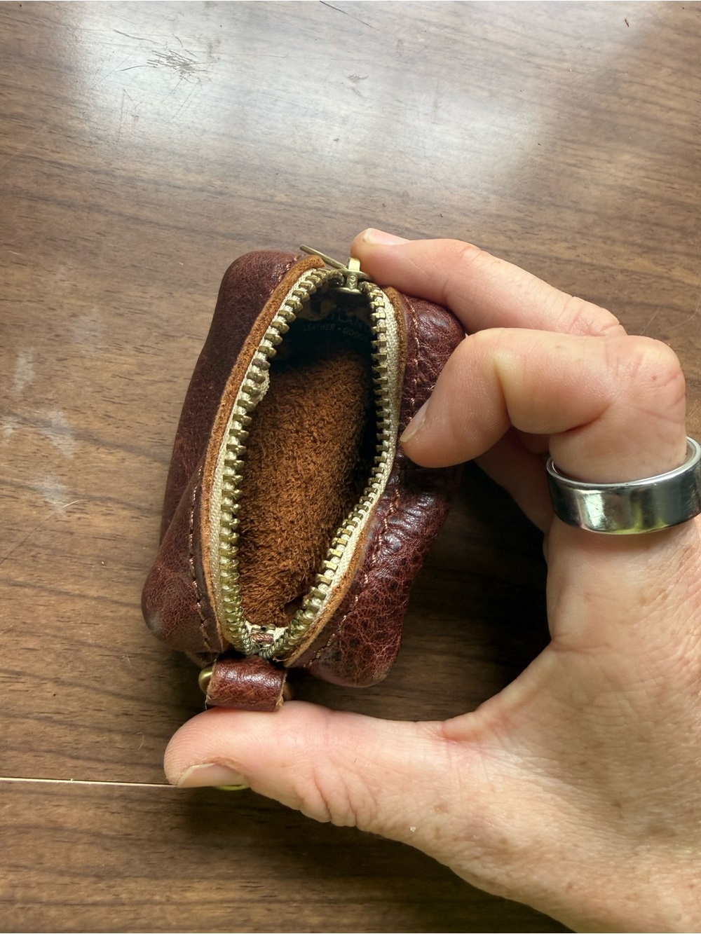 Compact Mini Leather Key Pouch in Brown with Brass Zip - Picture 3 of 3